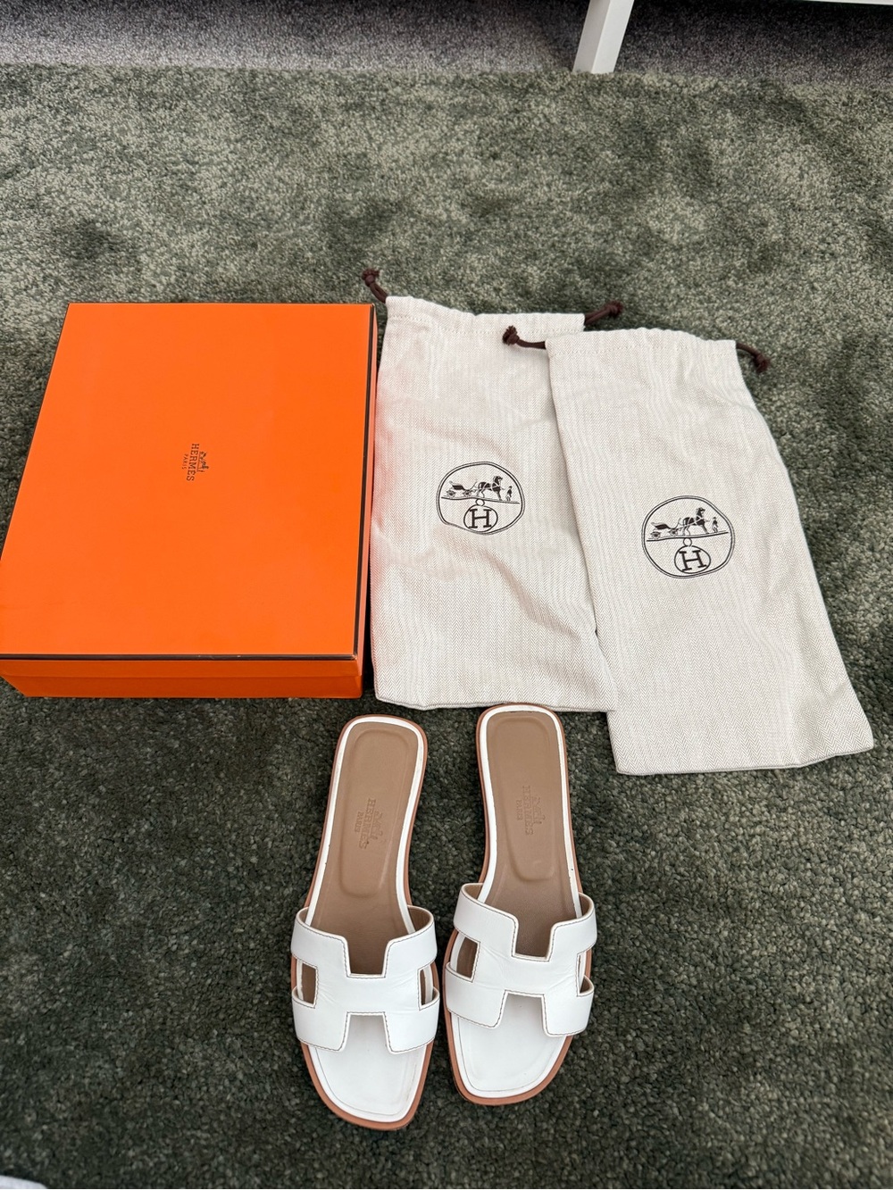 White Oran Leather Slide Sandals - Women's